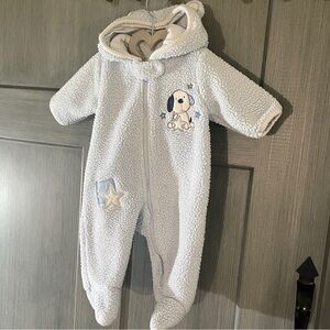 Baby Boy Carter's Light Blue Sherpa Snowsuit 3 Months Bunting Winter Coat Puppy